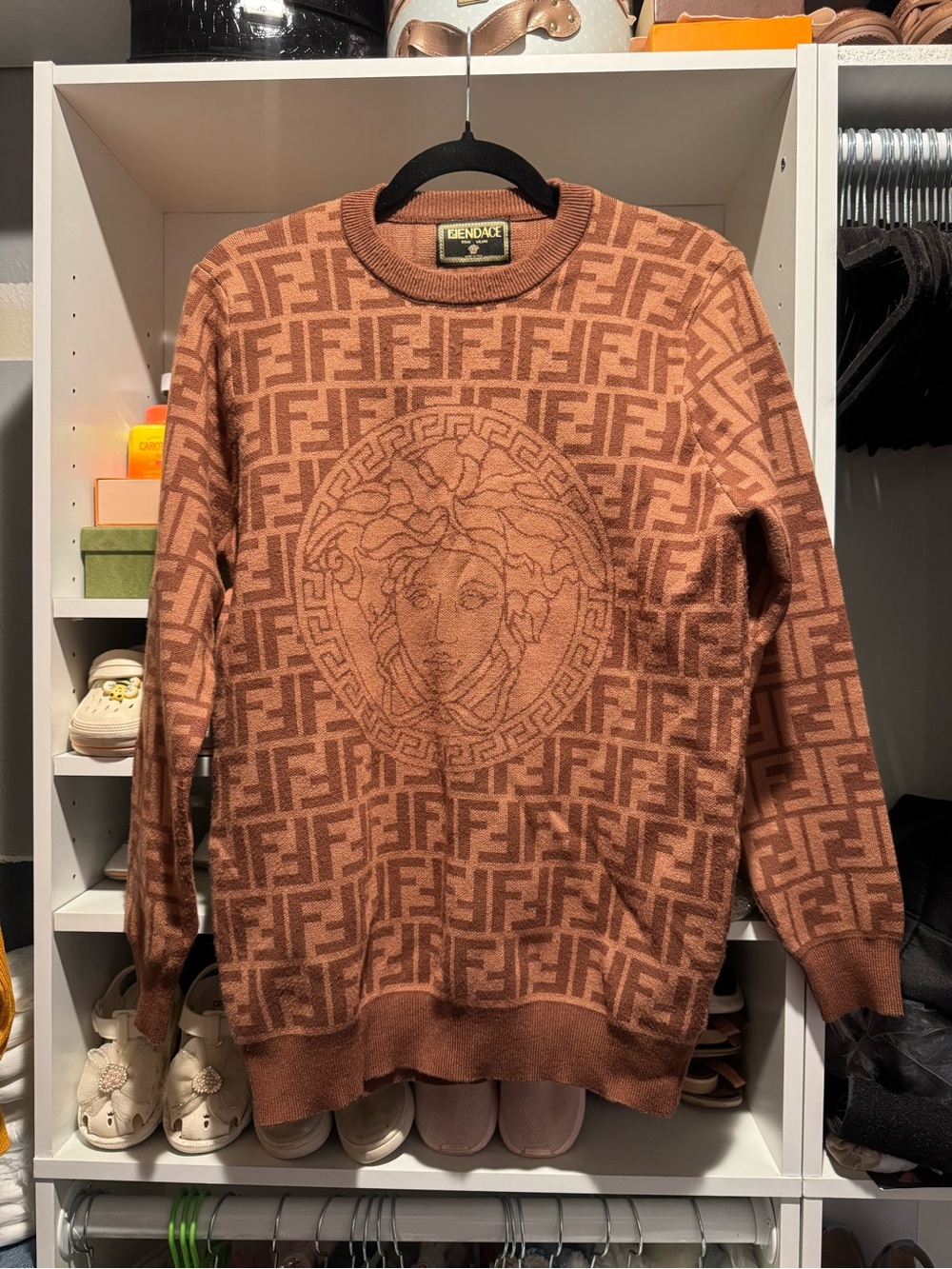Fendi Brown/Tan Medusa Logo Crewneck Sweater